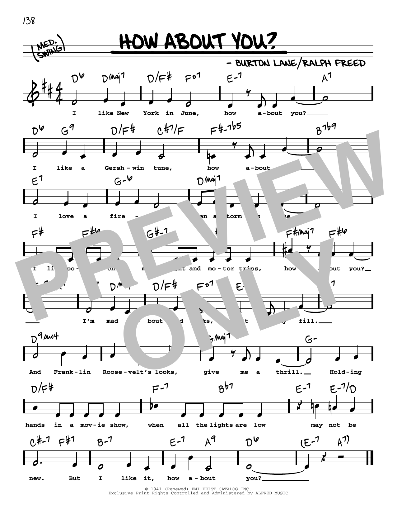 Burton Lane How About You? (Low Voice) Sheet Music Notes & Chords for Real Book – Melody, Lyrics & Chords - Download or Print PDF