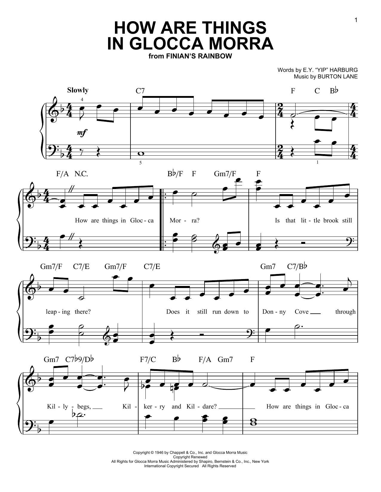 Burton Lane How Are Things In Glocca Morra Sheet Music Notes & Chords for SPREP - Download or Print PDF