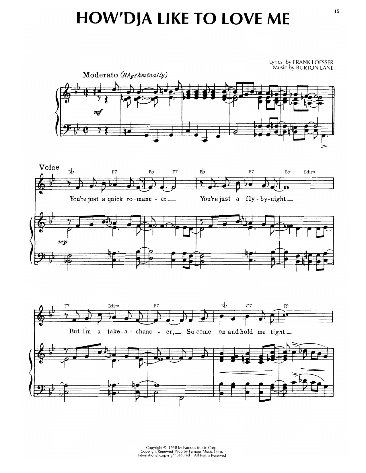 Burton Lane How'Dja Like To Love Me (from College Swing) Sheet Music Notes & Chords for Piano, Vocal & Guitar Chords (Right-Hand Melody) - Download or Print PDF Burton Lane How'Dja Like To Love Me (from College Swing) Sheet Music Notes & Chords for Piano, Vocal & Guitar Chords (Right-Hand Melody) - Download or Print PDF
