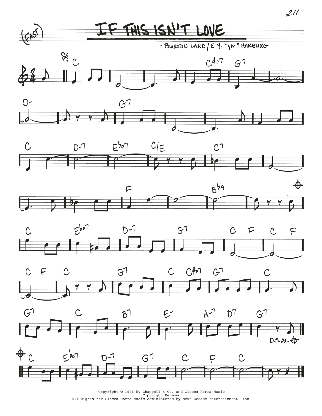 Burton Lane If This Isn't Love Sheet Music Notes & Chords for Real Book – Melody & Chords - Download or Print PDF