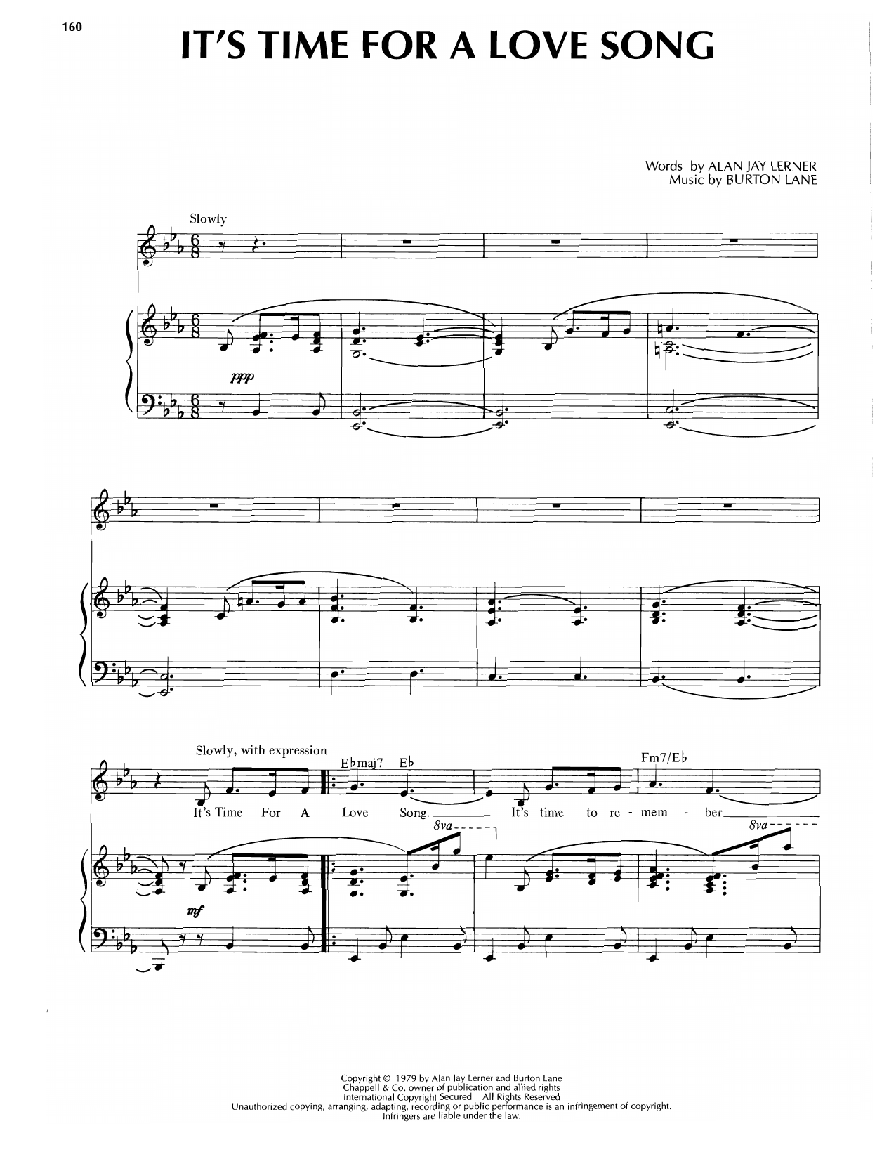 Burton Lane It's Time For A Love Song Sheet Music Notes & Chords for Piano, Vocal & Guitar Chords (Right-Hand Melody) - Download or Print PDF