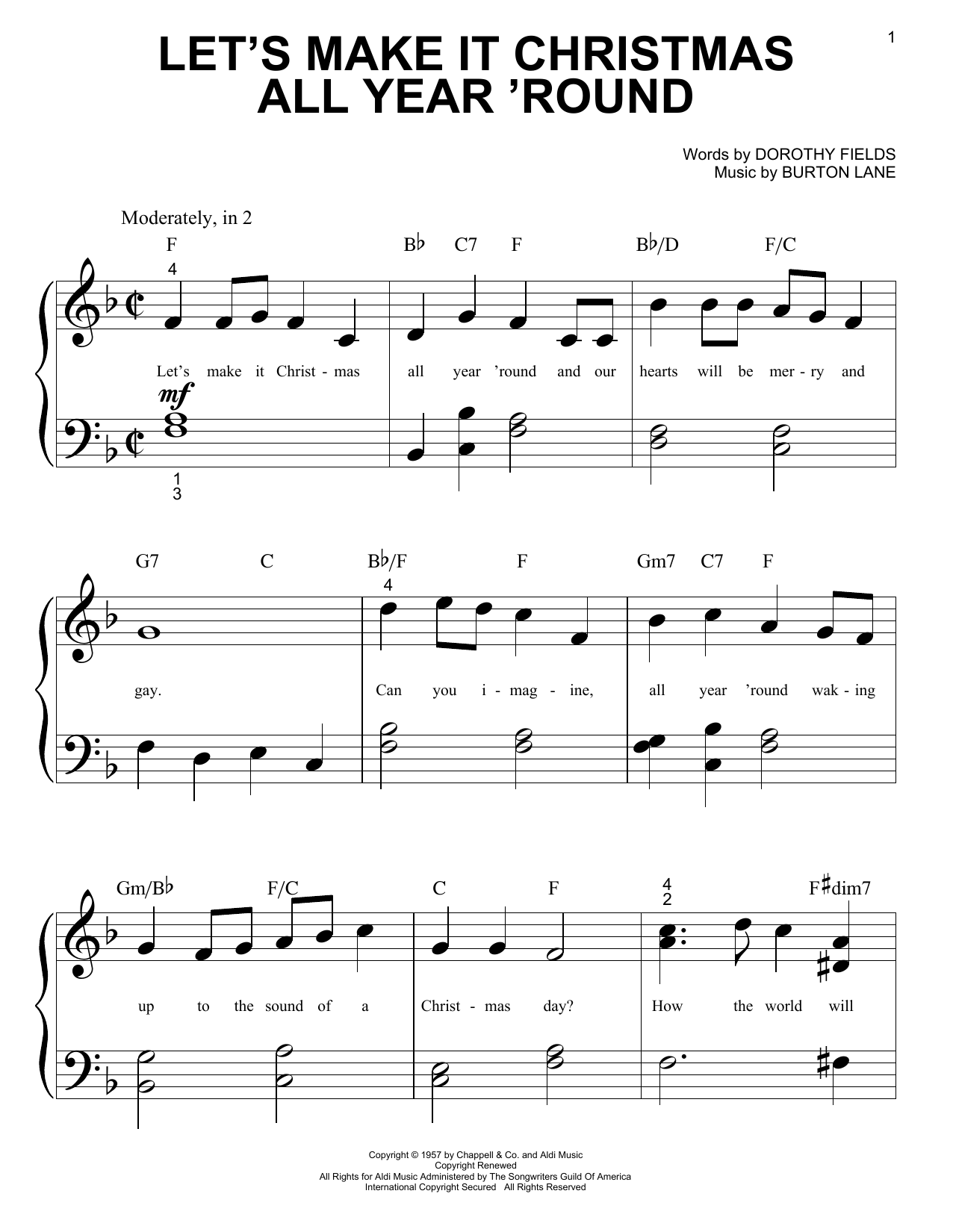 Burton Lane Let's Make It Christmas All Year 'Round Sheet Music Notes & Chords for Piano, Vocal & Guitar Chords (Right-Hand Melody) - Download or Print PDF