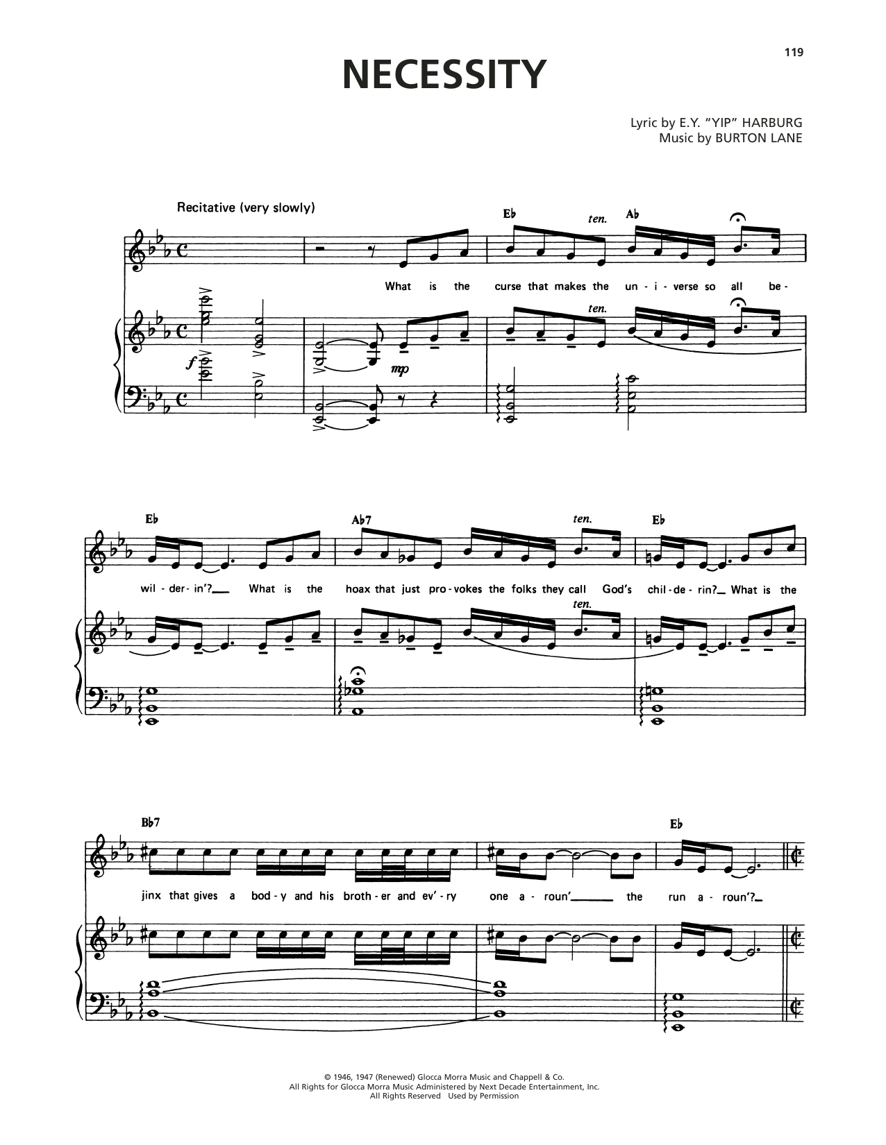 Burton Lane Necessity (from Finian's Rainbow) Sheet Music Notes & Chords for Piano, Vocal & Guitar Chords (Right-Hand Melody) - Download or Print PDF Burton Lane Necessity (from Finian's Rainbow) Sheet Music Notes & Chords for Piano, Vocal & Guitar Chords (Right-Hand Melody) - Download or Print PDF