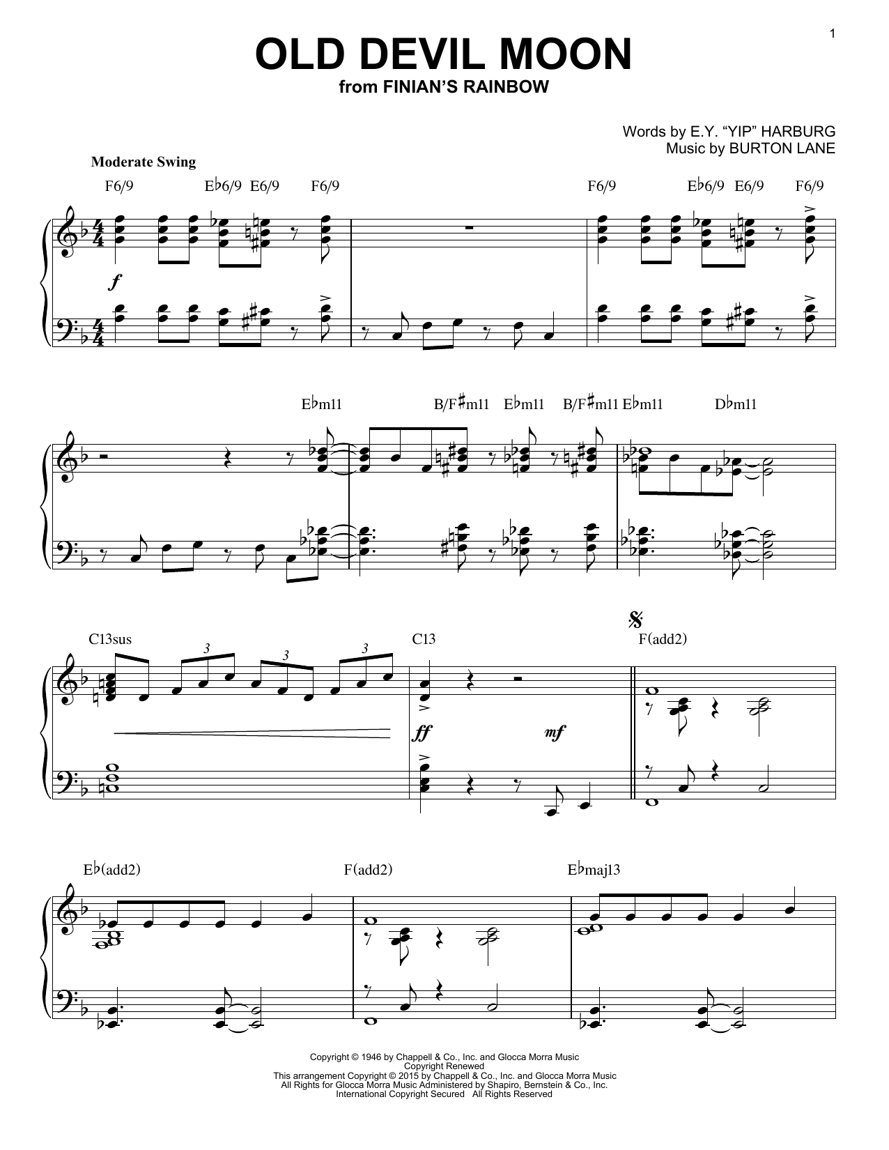 Burton Lane Old Devil Moon [Jazz version] (arr. Brent Edstrom) Sheet Music Notes & Chords for Piano - Download or Print PDF