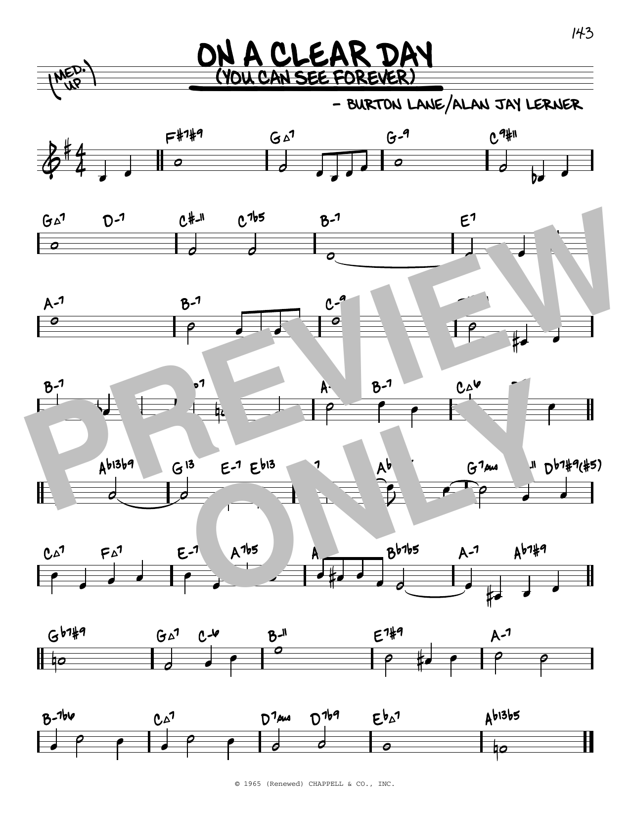 Burton Lane On A Clear Day (You Can See Forever) (arr. David Hazeltine) Sheet Music Notes & Chords for Real Book – Enhanced Chords - Download or Print PDF