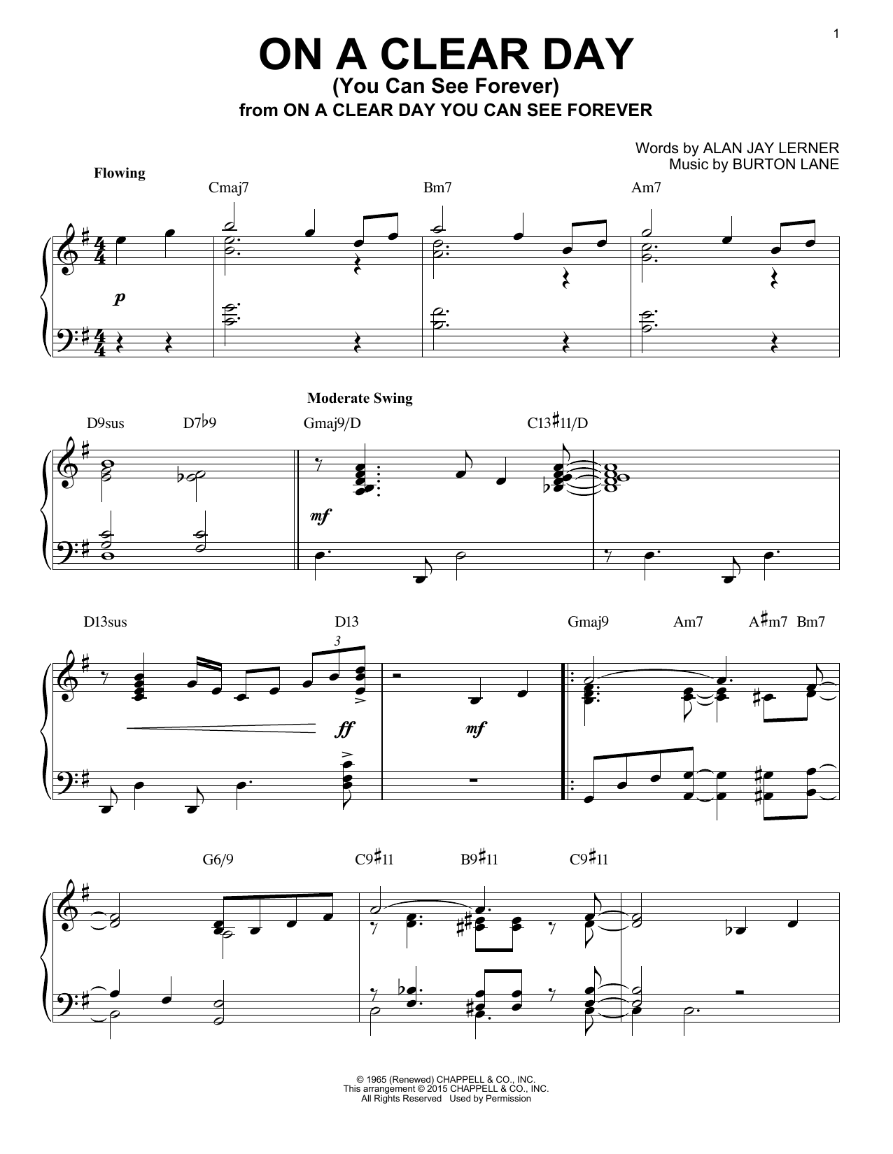 Burton Lane On A Clear Day (You Can See Forever) [Jazz version] (arr. Brent Edstrom) Sheet Music Notes & Chords for Piano - Download or Print PDF