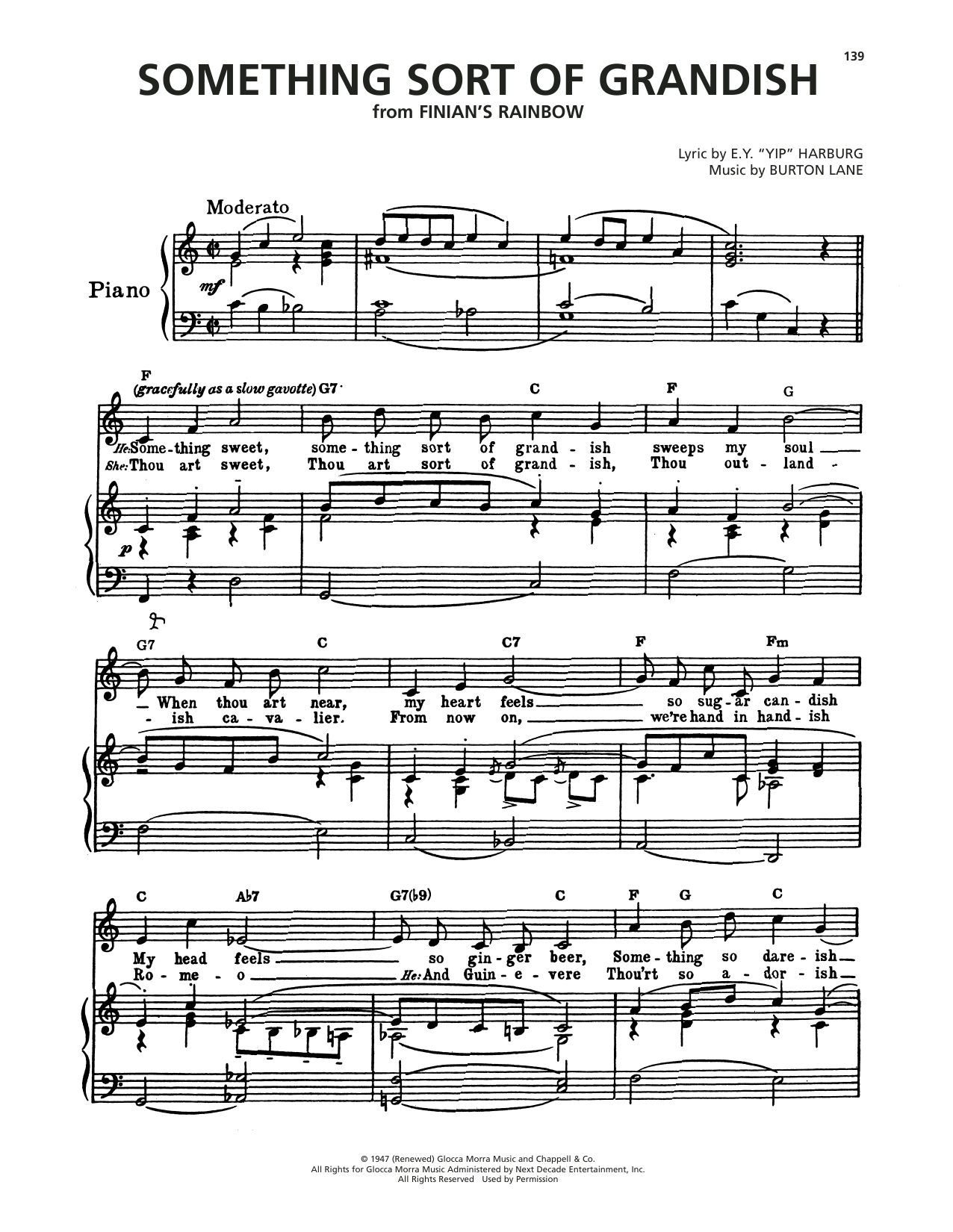 Burton Lane Something Sort Of Grandish (from Finian's Rainbow) Sheet Music Notes & Chords for Piano, Vocal & Guitar Chords (Right-Hand Melody) - Download or Print PDF Burton Lane Something Sort Of Grandish (from Finian's Rainbow) Sheet Music Notes & Chords for Piano, Vocal & Guitar Chords (Right-Hand Melody) - Download or Print PDF