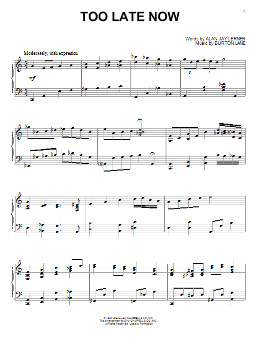 Burton Lane Too Late Now Sheet Music Notes & Chords for Piano - Download or Print PDF