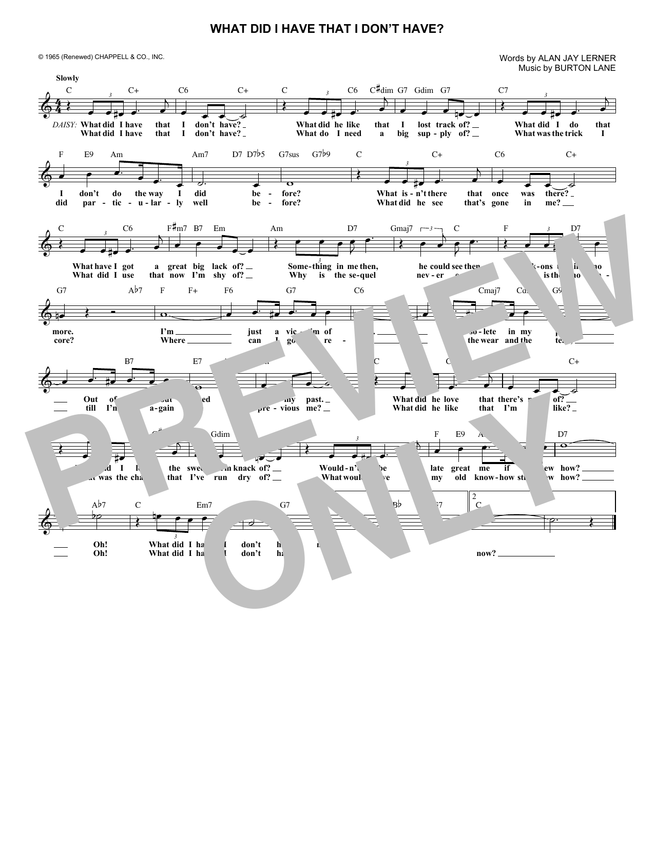 Burton Lane What Did I Have That I Don't Have? (from On A Clear Day You Can See Forever) Sheet Music Notes & Chords for Lead Sheet / Fake Book - Download or Print PDF