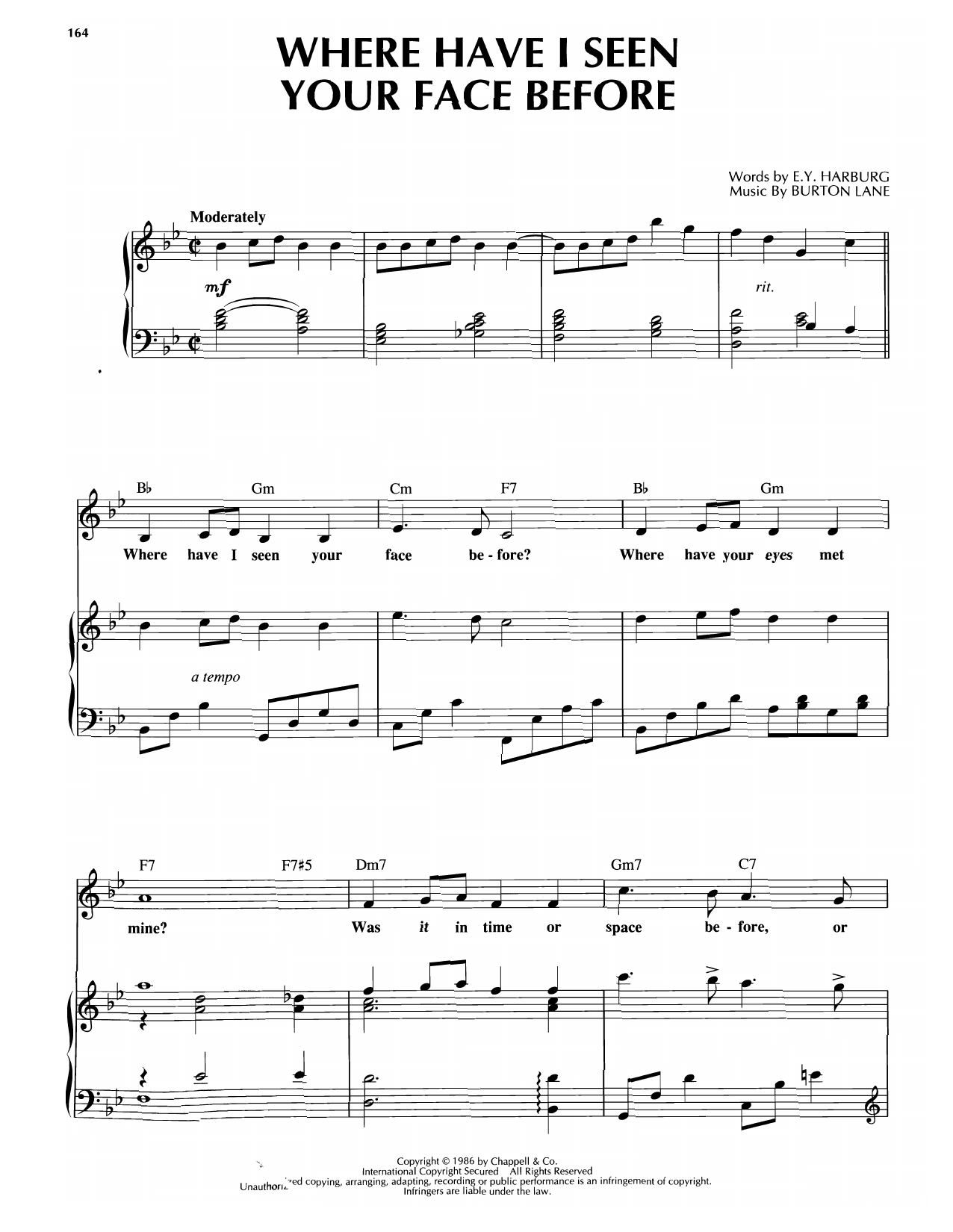 Burton Lane Where Have I Seen Your Face Before Sheet Music Notes & Chords for Piano, Vocal & Guitar Chords (Right-Hand Melody) - Download or Print PDF Burton Lane Where Have I Seen Your Face Before Sheet Music Notes & Chords for Piano, Vocal & Guitar Chords (Right-Hand Melody) - Download or Print PDF