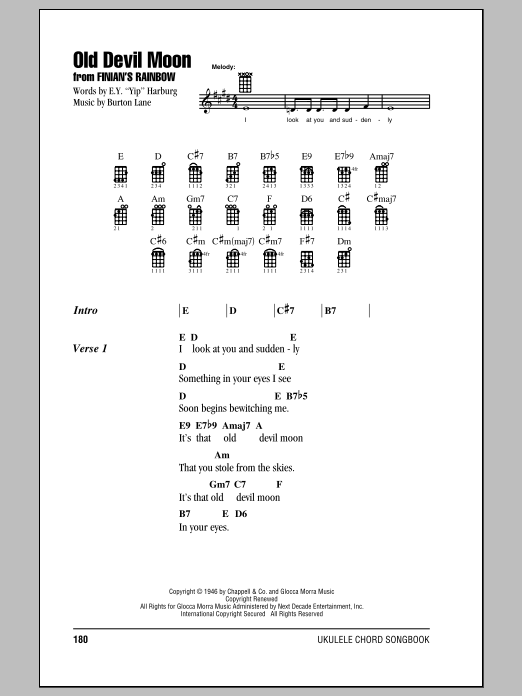 Preview Burton Lane Old Devil Moon Jazz sheet music, notes and chords for Lead Sheet / Fake Book, SKU: 377293 Old Devil Moon sheet music
