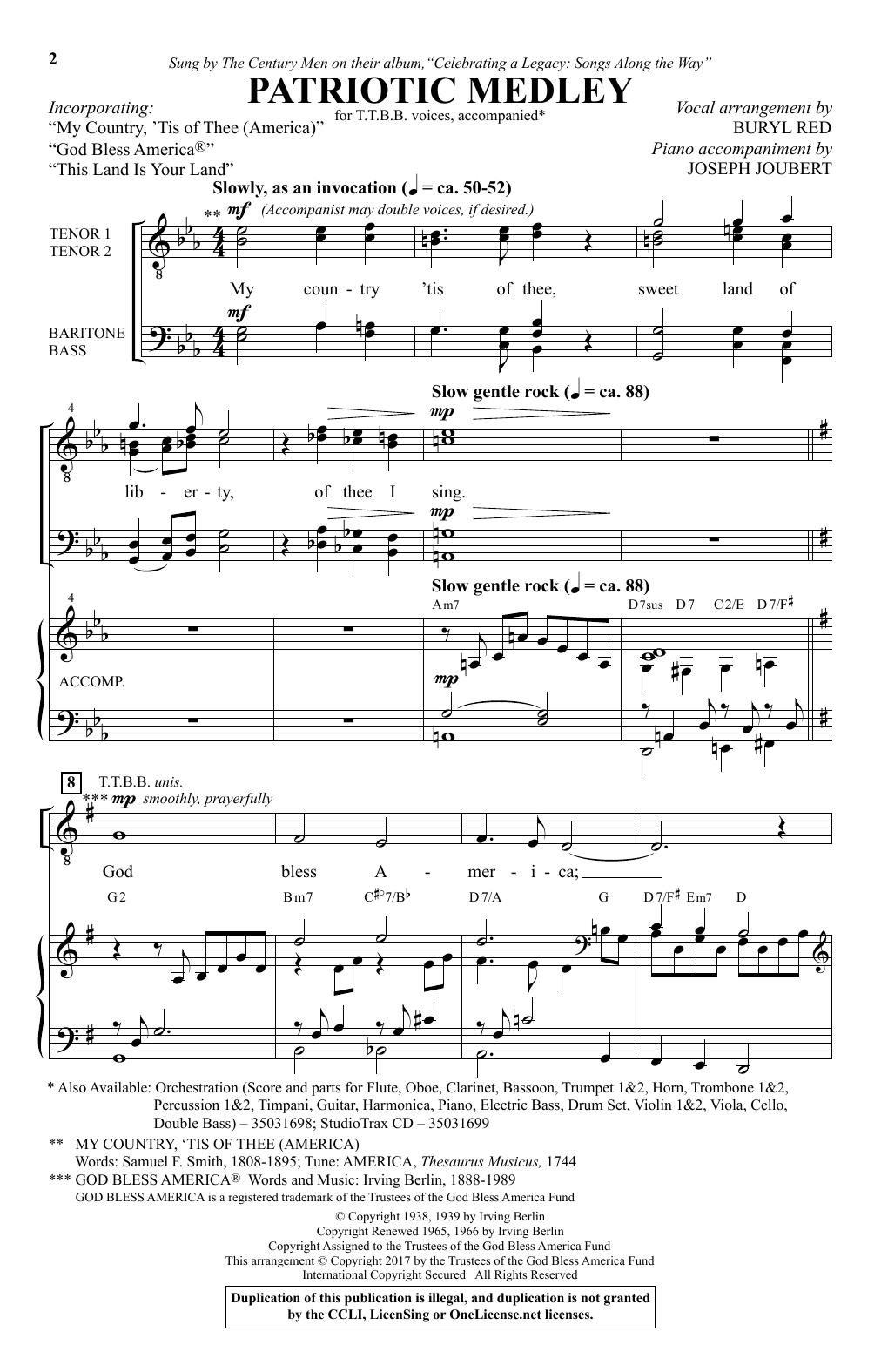 Buryl Red Patriotic Medley Sheet Music Notes & Chords for TTBB - Download or Print PDF