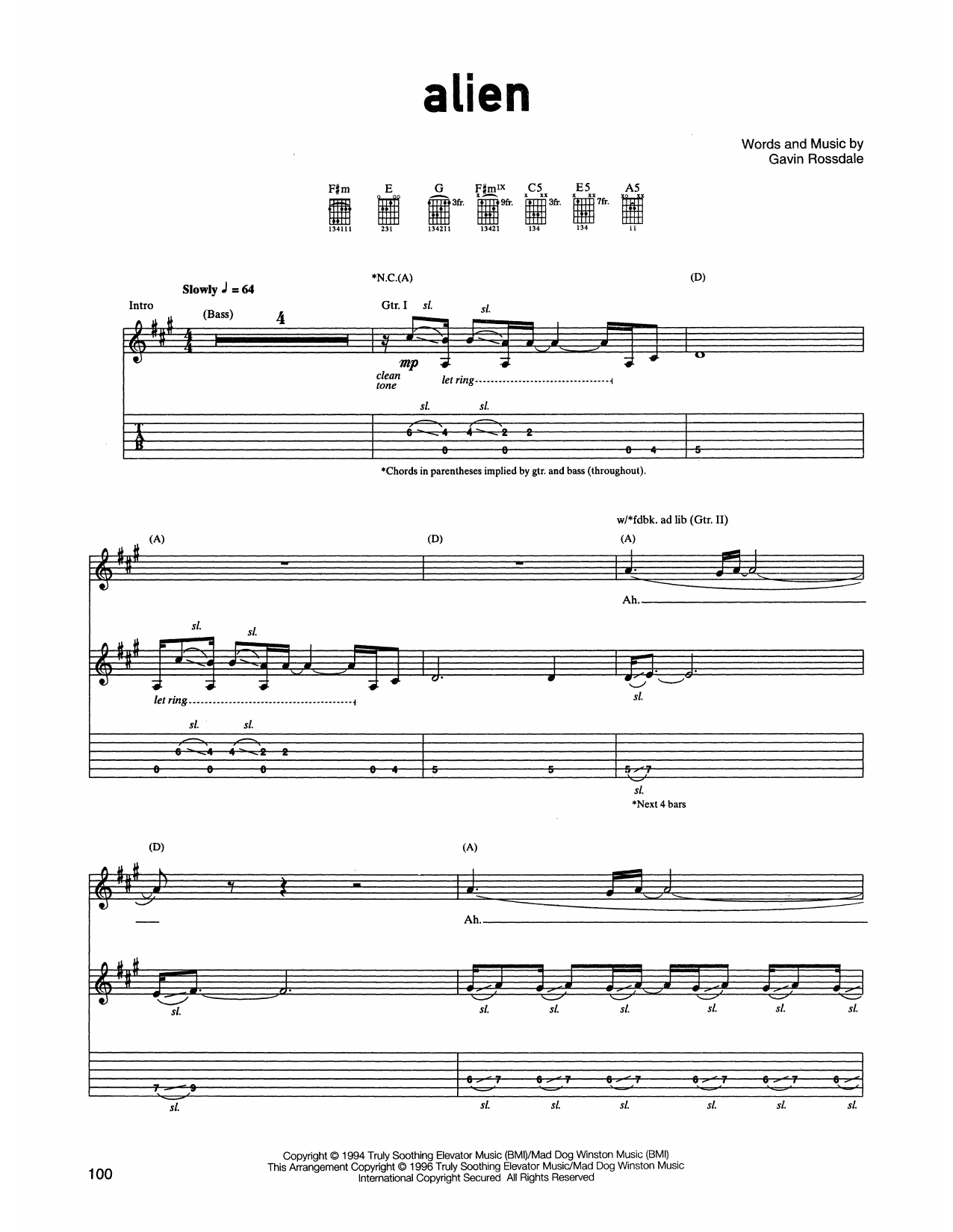 Bush Alien Sheet Music Notes & Chords for Guitar Tab - Download or Print PDF