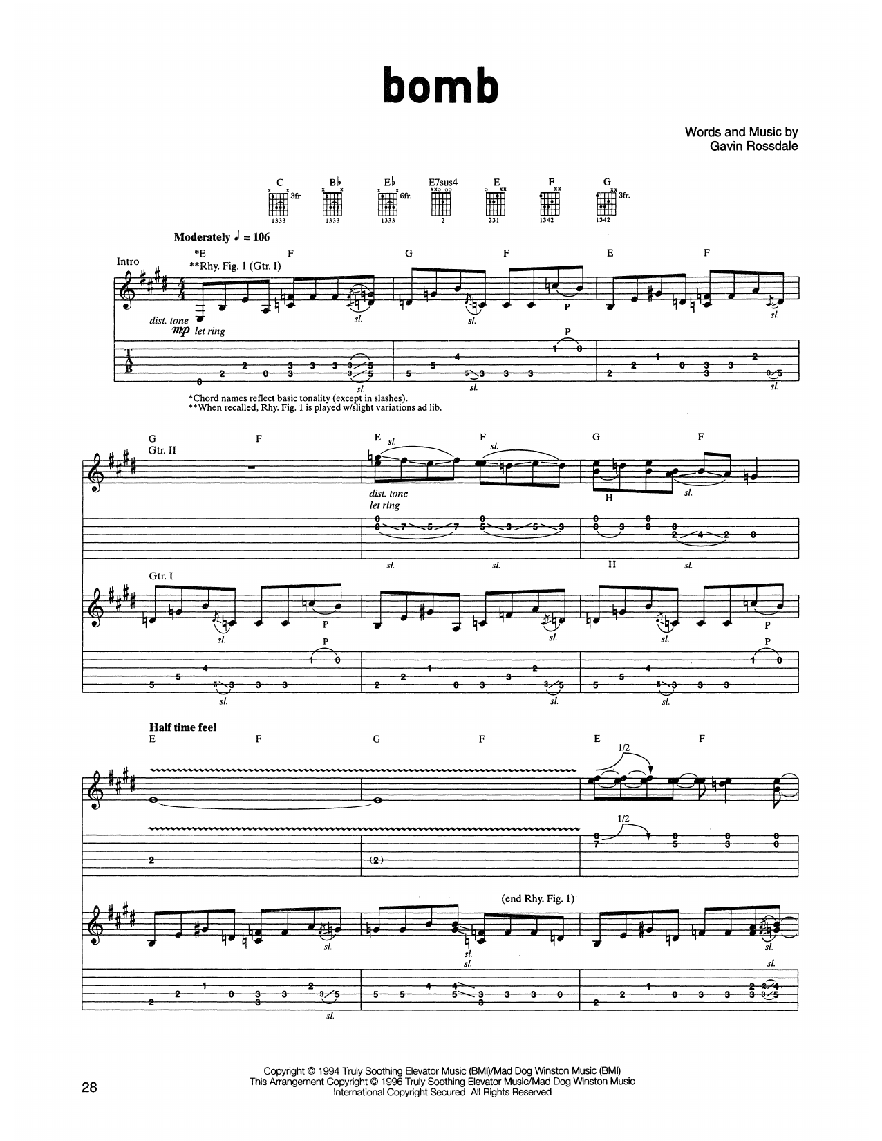 Bush Bomb Sheet Music Notes & Chords for Guitar Tab - Download or Print PDF