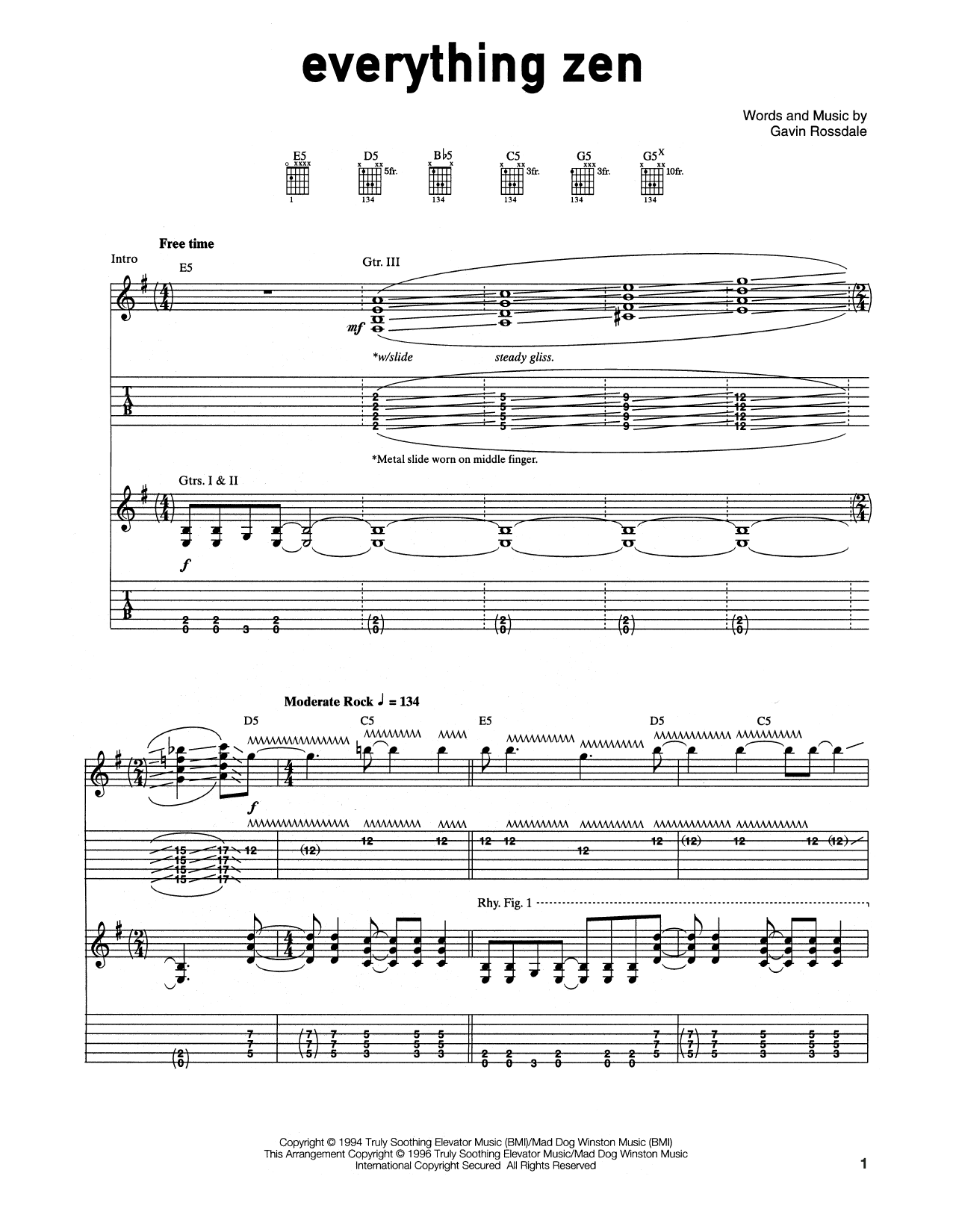 Bush Everything Zen Sheet Music Notes & Chords for Guitar Tab - Download or Print PDF