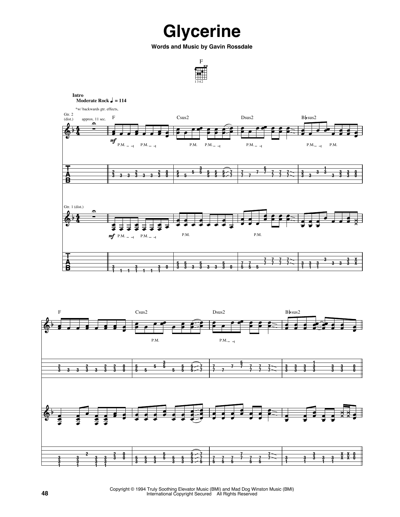 Bush Glycerine Sheet Music Notes & Chords for Guitar Tab - Download or Print PDF