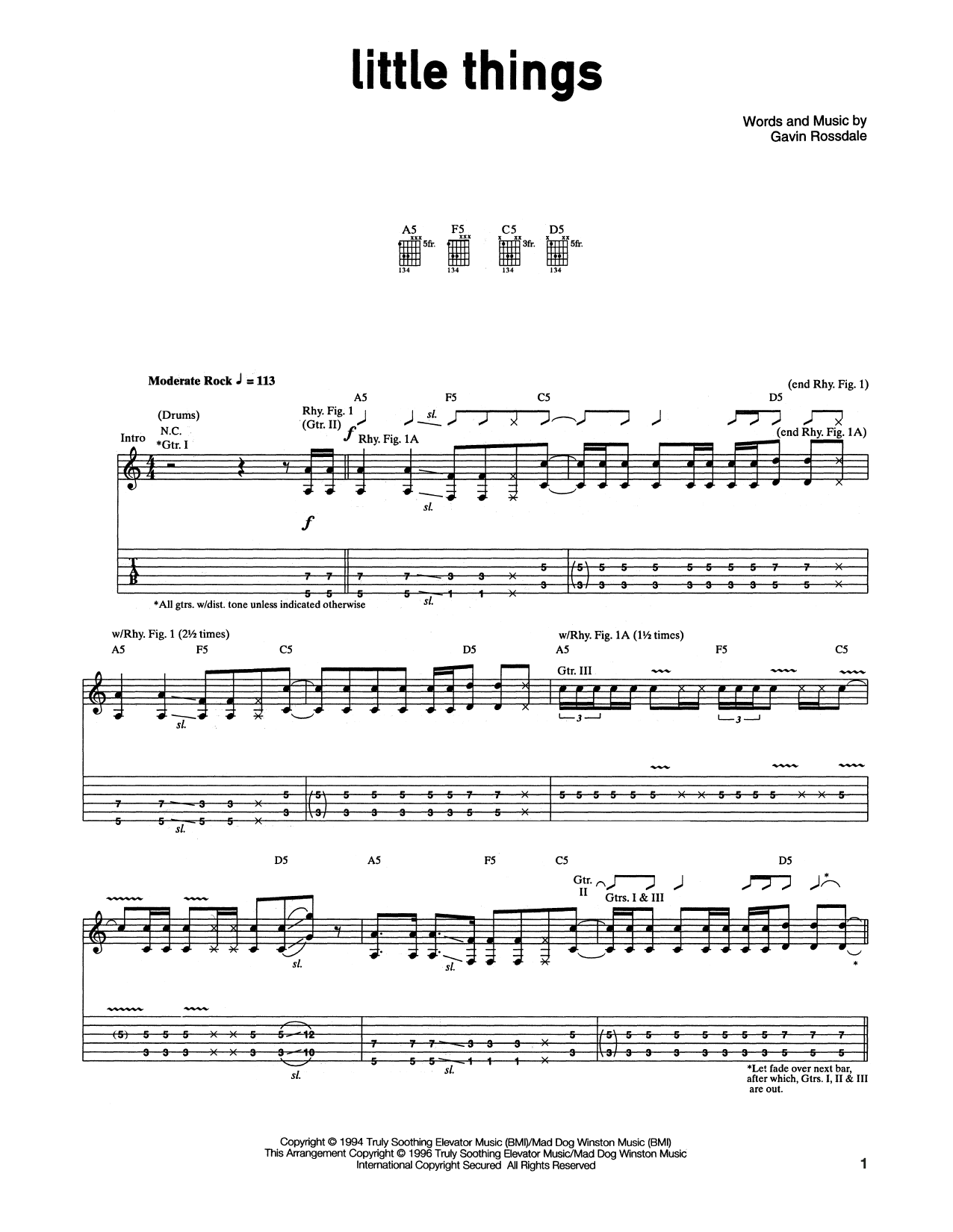 Bush Little Things Sheet Music Notes & Chords for Guitar Tab - Download or Print PDF