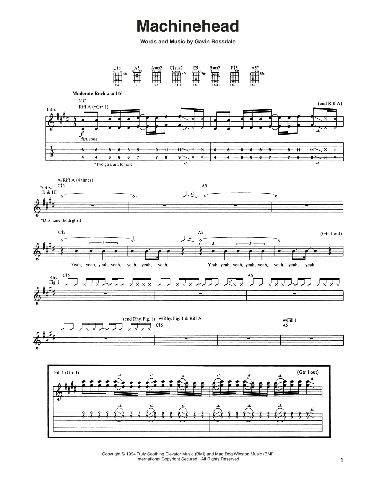 Bush Machinehead Sheet Music Notes & Chords for Guitar Tab - Download or Print PDF