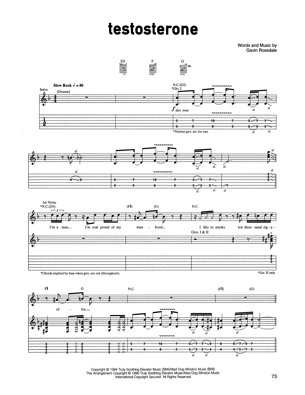 Bush Testosterone Sheet Music Notes & Chords for Guitar Tab - Download or Print PDF