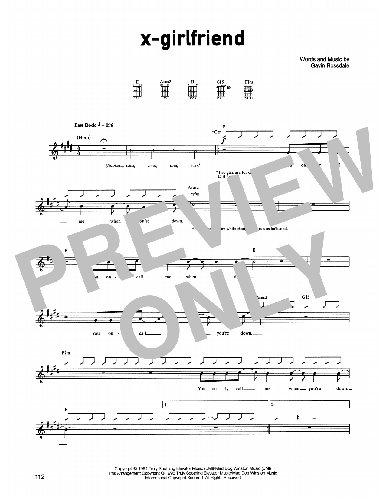 Bush X-Girlfriend Sheet Music Notes & Chords for Guitar Tab - Download or Print PDF