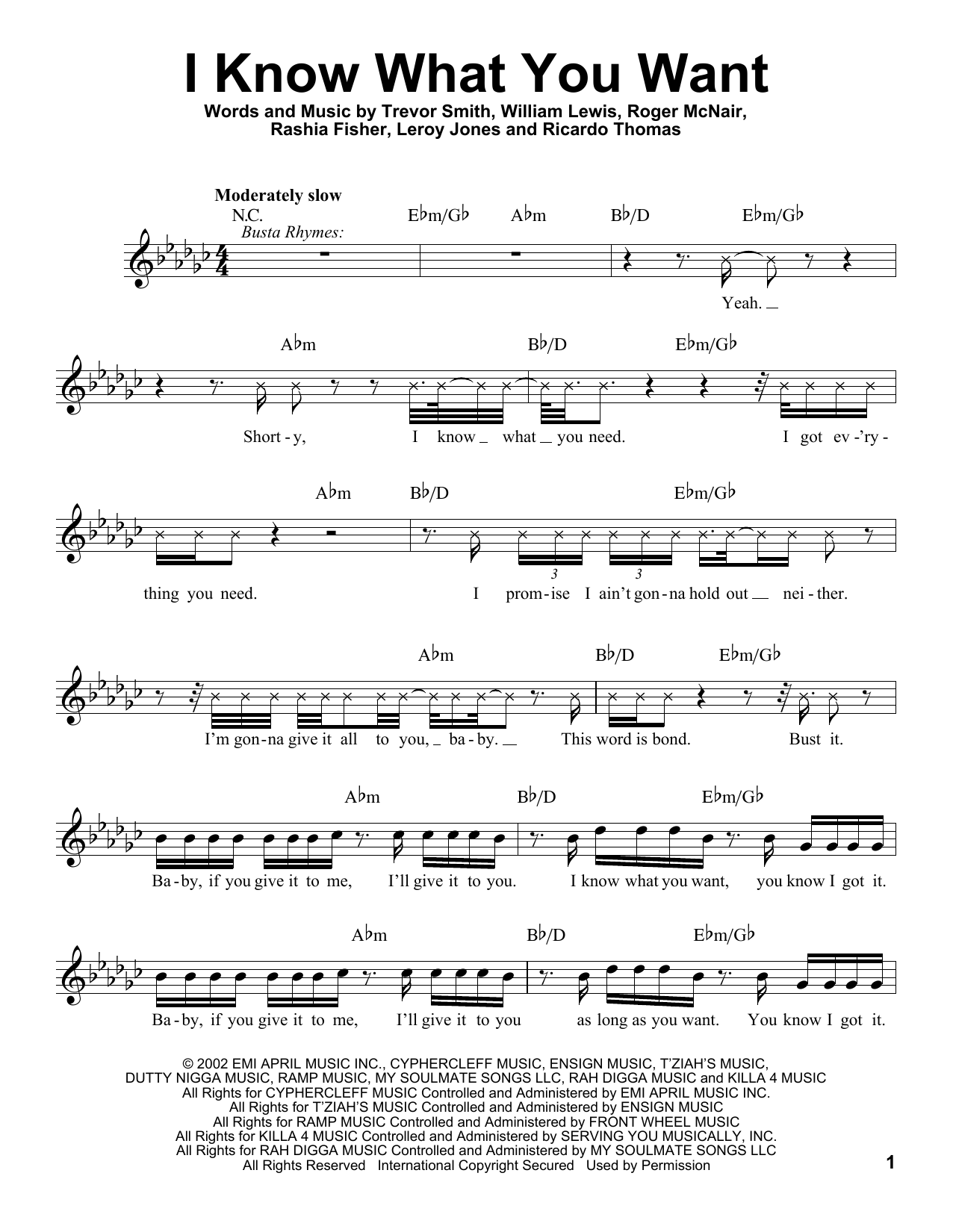 Busta Rhymes & Mariah Carey Featuring The Flipmode Squad I Know What You Want Sheet Music Notes & Chords for Voice - Download or Print PDF