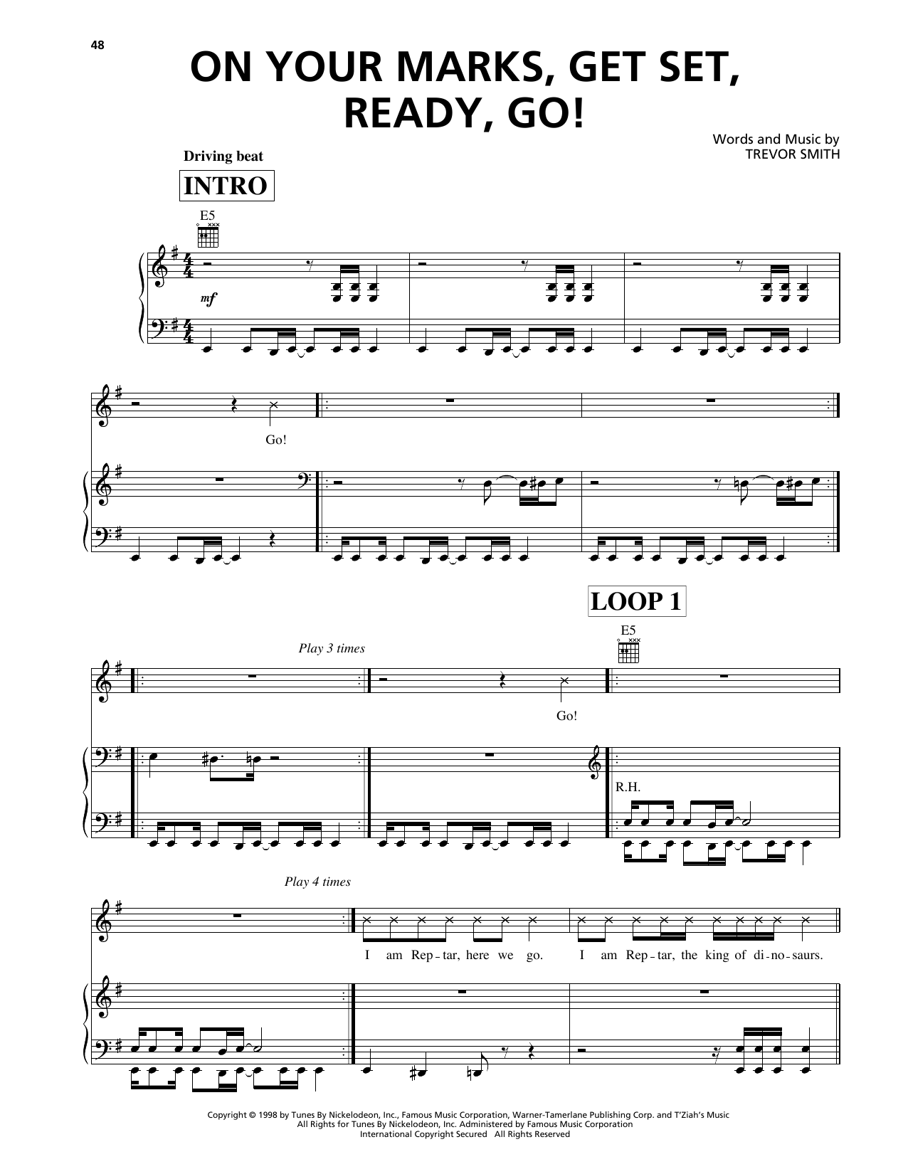 Busta Rhymes On Your Marks, Get Set, Ready, Go! (from The Rugrats Movie) Sheet Music Notes & Chords for Piano, Vocal & Guitar Chords (Right-Hand Melody) - Download or Print PDF