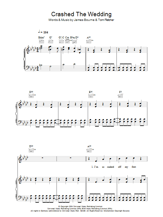 Busted Crashed The Wedding Sheet Music Notes & Chords for Piano, Vocal & Guitar (Right-Hand Melody) - Download or Print PDF