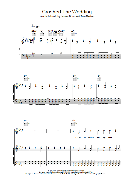 Preview Busted Crashed The Wedding Pop sheet music, notes and chords for Piano, Vocal & Guitar (Right-Hand Melody), SKU: 37279 Crashed The Wedding sheet music
