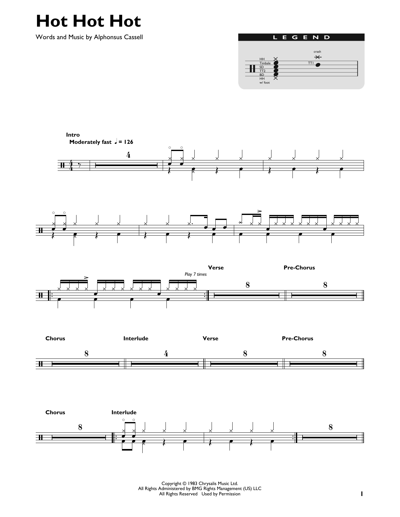 Buster Poindexter and His Banshees of Blue Hot Hot Hot Sheet Music Notes & Chords for Drum Chart - Download or Print PDF