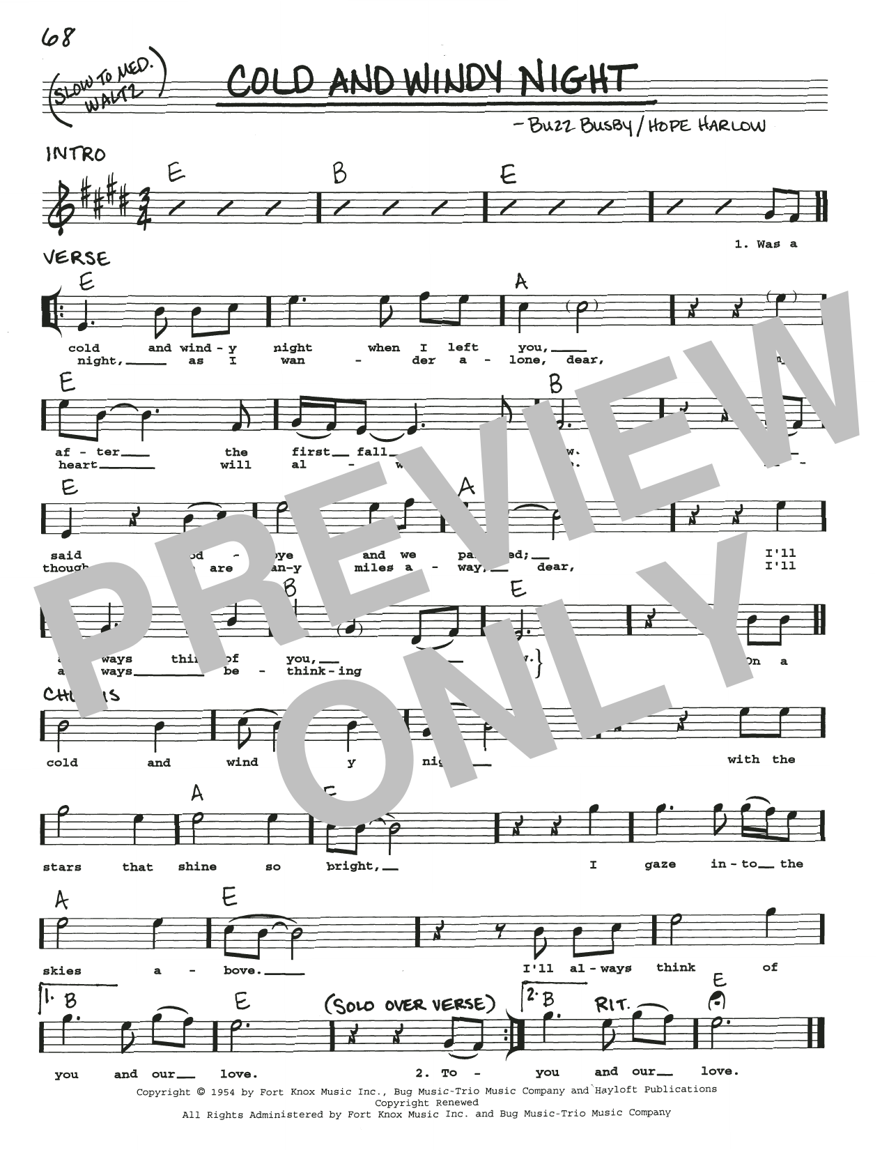Buzz Busby Cold And Windy Night Sheet Music Notes & Chords for Real Book – Melody, Lyrics & Chords - Download or Print PDF