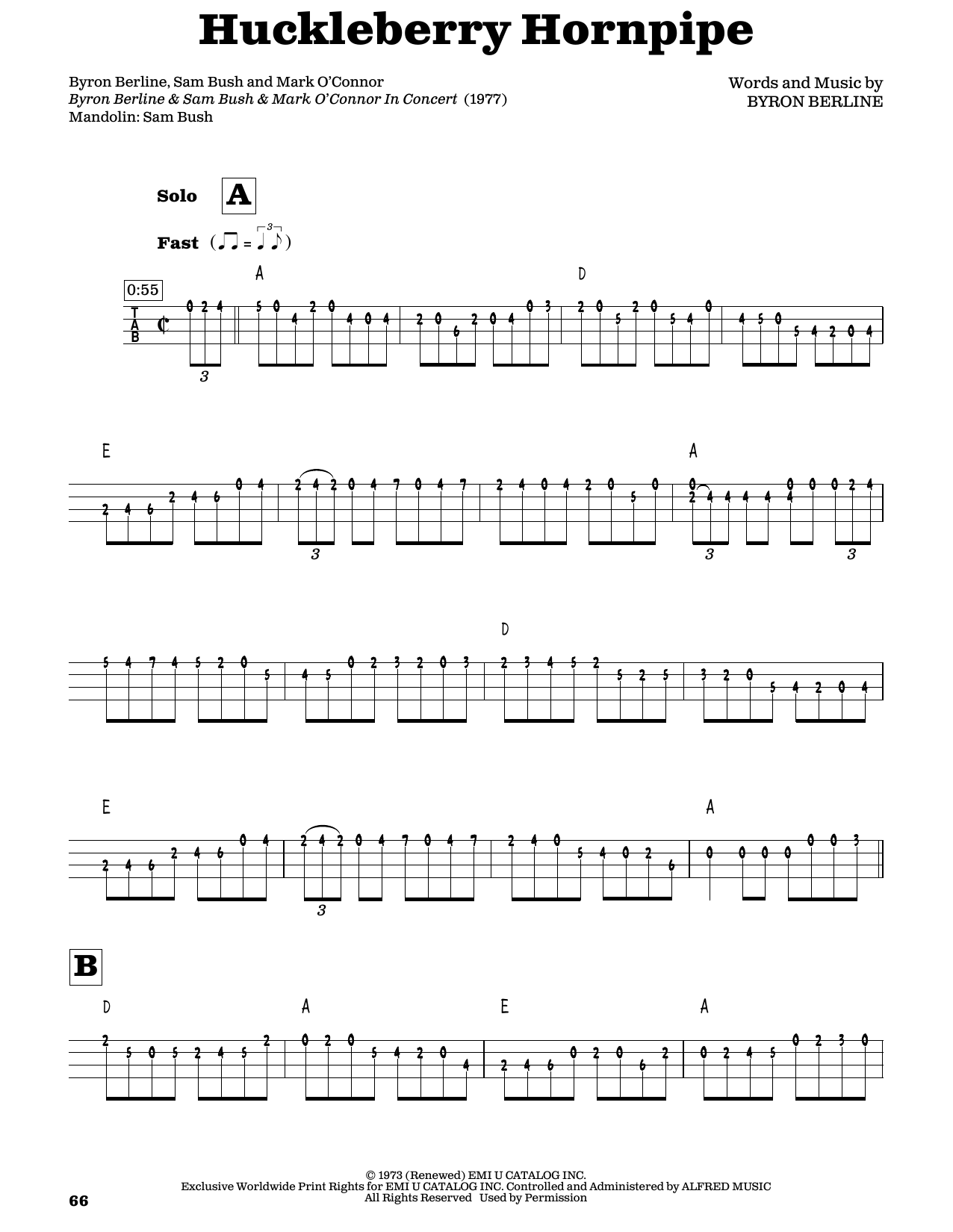 Byron Berline Huckleberry Hornpipe Sheet Music Notes & Chords for Mandolin - Download or Print PDF