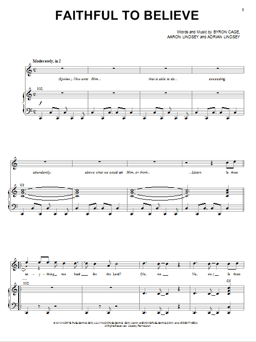 Byron Cage Faithful To Believe Sheet Music Notes & Chords for Piano & Vocal - Download or Print PDF