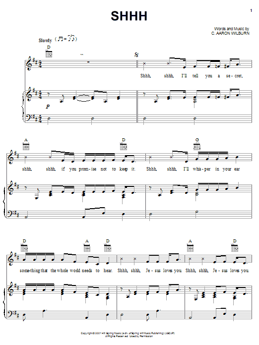 C. Aaron Wilburn Shhh Sheet Music Notes & Chords for Piano, Vocal & Guitar (Right-Hand Melody) - Download or Print PDF