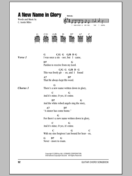C. Austin Miles A New Name In Glory Sheet Music Notes & Chords for Lyrics & Chords - Download or Print PDF