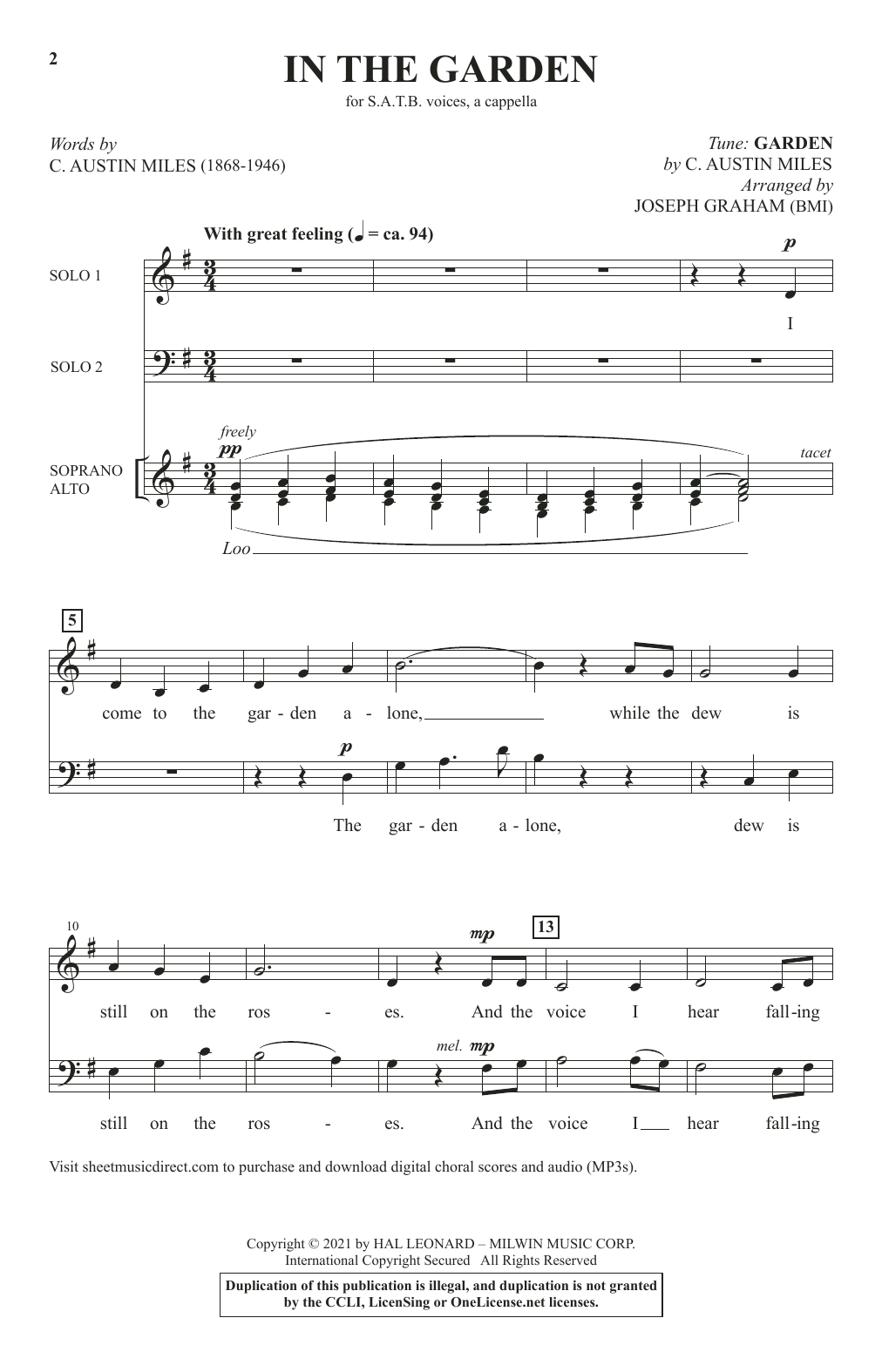 C. Austin Miles In The Garden (arr. Joseph Graham) Sheet Music Notes & Chords for SATB Choir - Download or Print PDF