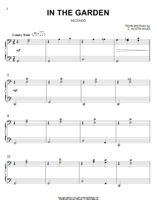 C. Austin Miles In The Garden Sheet Music Notes & Chords for Piano Duet - Download or Print PDF