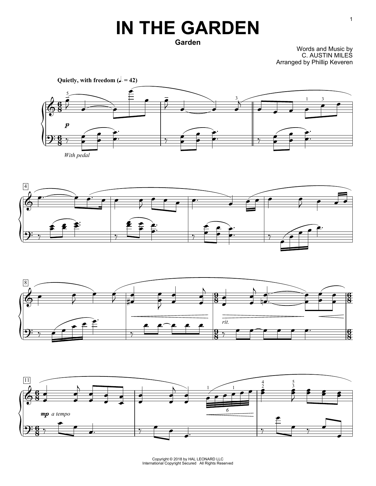 C. Austin Miles In The Garden [Classical version] (arr. Phillip Keveren) Sheet Music Notes & Chords for Piano - Download or Print PDF