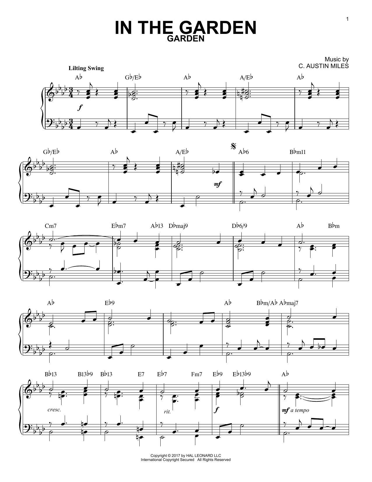 C. Austin Miles In The Garden [Jazz version] Sheet Music Notes & Chords for Piano - Download or Print PDF