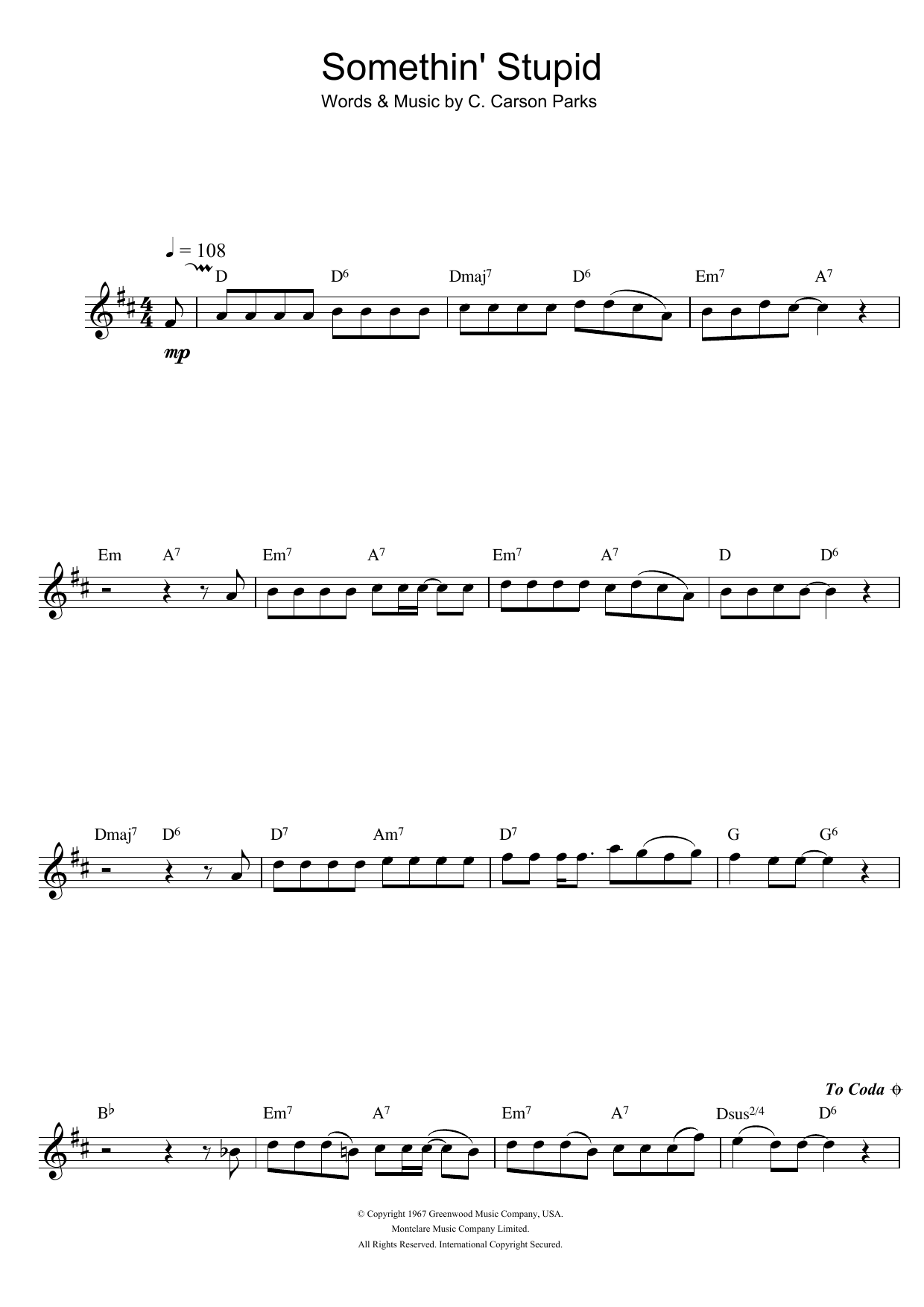 C. Carson Parks Somethin' Stupid Sheet Music Notes & Chords for Flute - Download or Print PDF