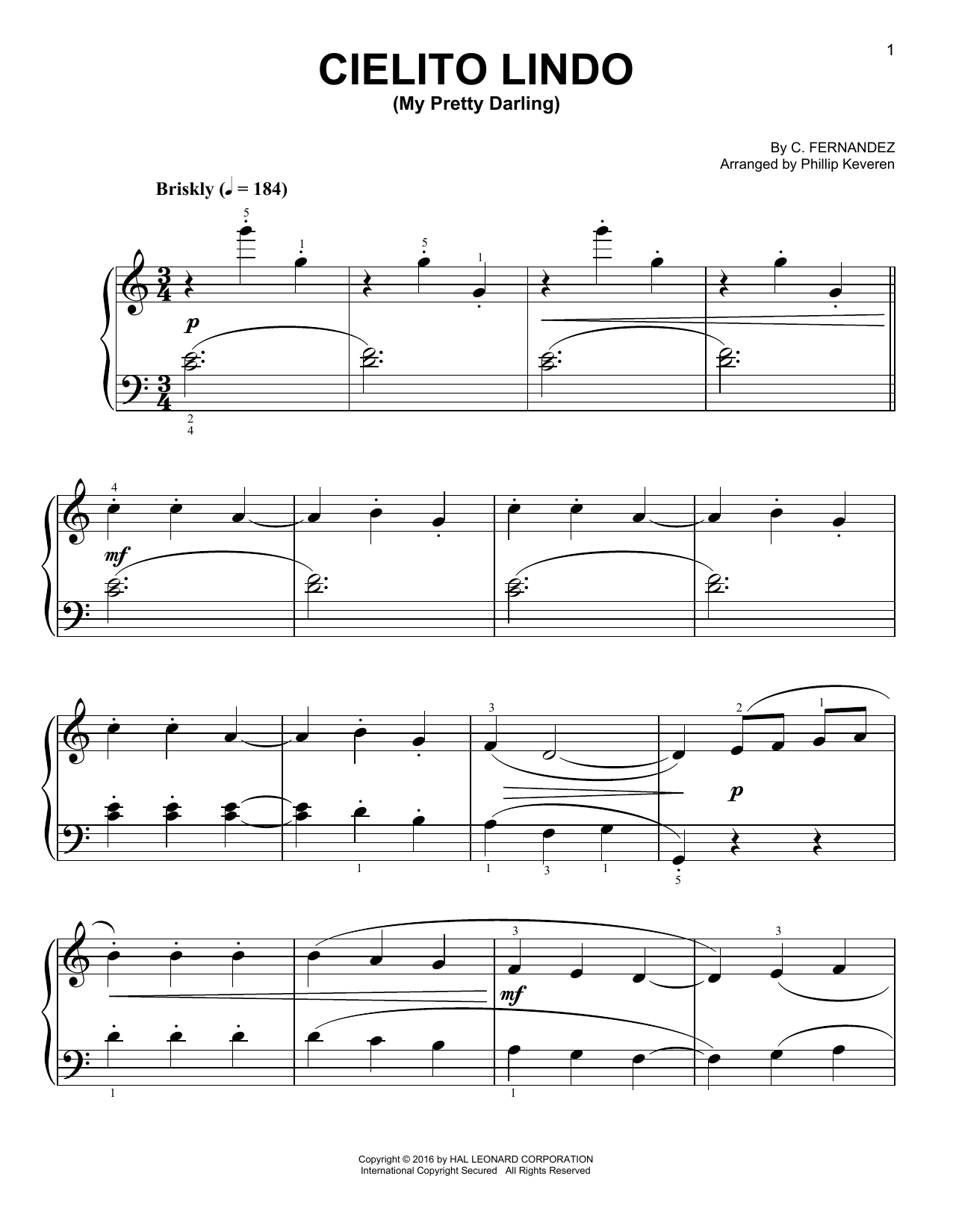 C. Fernandez Cielito Lindo (My Pretty Darling) [Classical version] (arr. Phillip Keveren) Sheet Music Notes & Chords for Easy Piano - Download or Print PDF