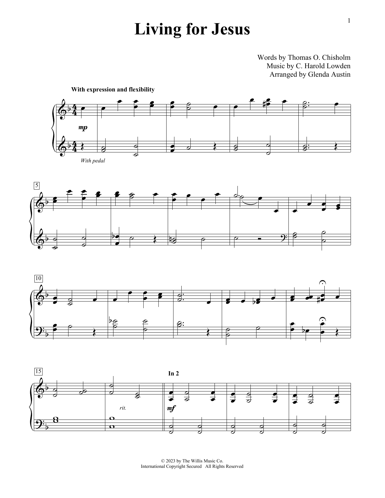 C. Harold Lowden Living For Jesus (arr. Glenda Austin) Sheet Music Notes & Chords for Educational Piano - Download or Print PDF