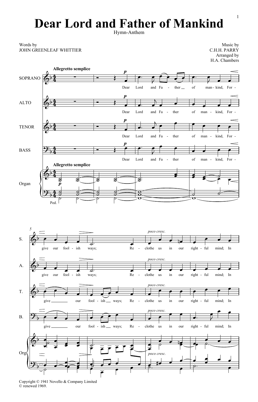 C. Hubert H. Parry Dear Lord And Father Of Mankind Sheet Music Notes & Chords for SATB Choir - Download or Print PDF