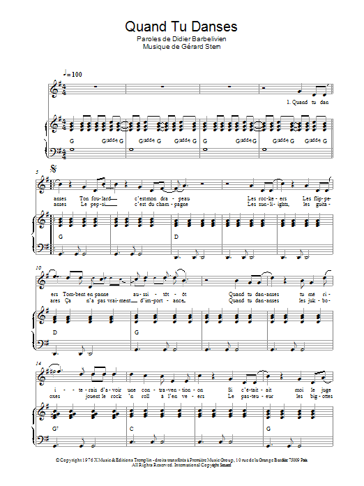 C. Jerome Quand Tu Danses Sheet Music Notes & Chords for Piano & Vocal - Download or Print PDF
