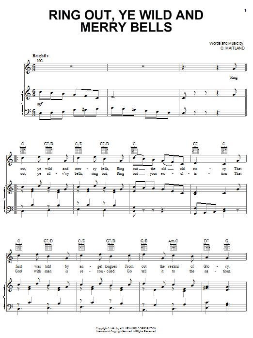 C. Maitland Ring Out, Ye Wild And Merry Bells Sheet Music Notes & Chords for Easy Guitar Tab - Download or Print PDF