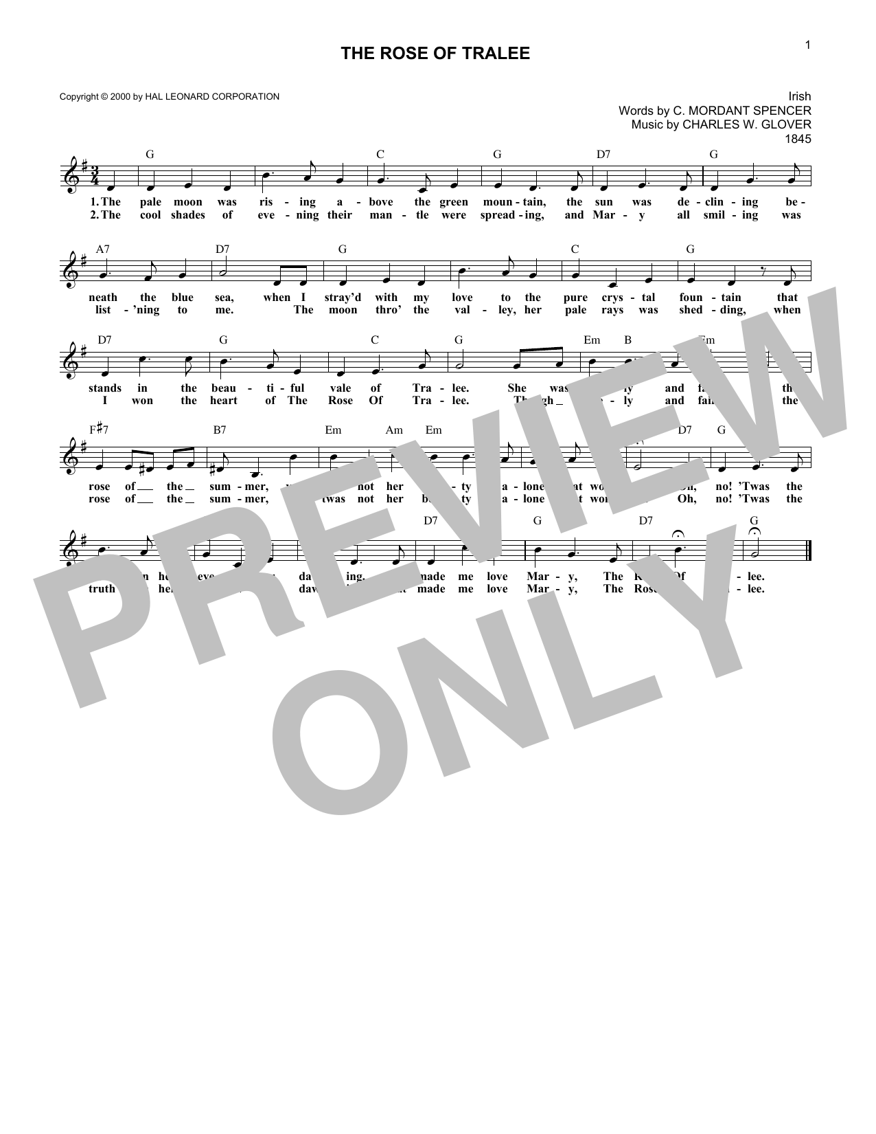 C. Mordaunt Spencer The Rose Of Tralee Sheet Music Notes & Chords for Melody Line, Lyrics & Chords - Download or Print PDF