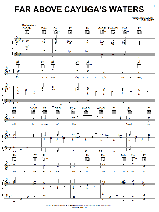 C. Urguhart Far Above Cayuga's Waters Sheet Music Notes & Chords for Piano, Vocal & Guitar (Right-Hand Melody) - Download or Print PDF