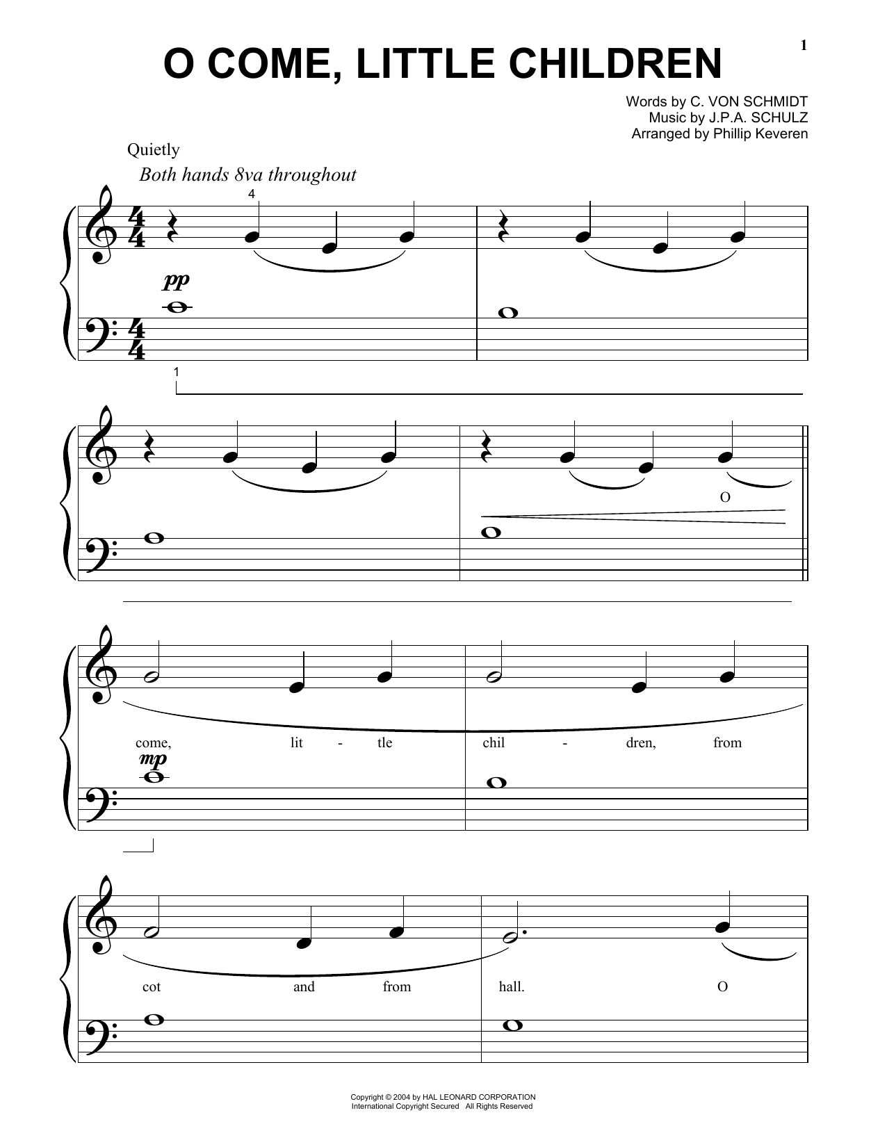 C. von Schmidt O Come, Little Children Sheet Music Notes & Chords for Piano (Big Notes) - Download or Print PDF