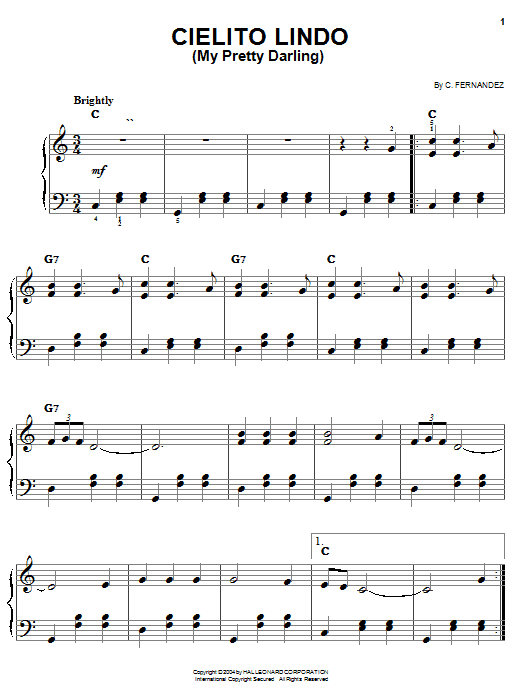 Preview C. Fernandez Cielito Lindo (My Pretty Darling) World sheet music, notes and chords for Accordion, SKU: 81303 Cielito Lindo (My Pretty Darling) sheet music