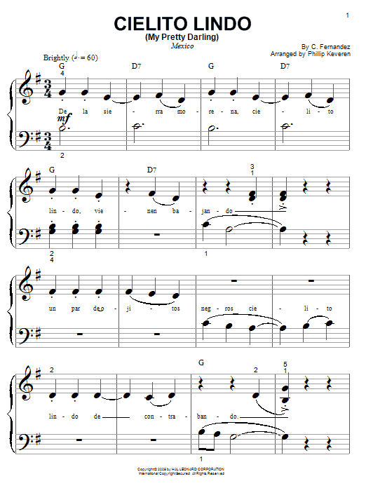 Preview C. Fernandez Cielito Lindo (My Pretty Darling) World sheet music, notes and chords for Piano (Big Notes), SKU: 68340 Cielito Lindo (My Pretty Darling) sheet music