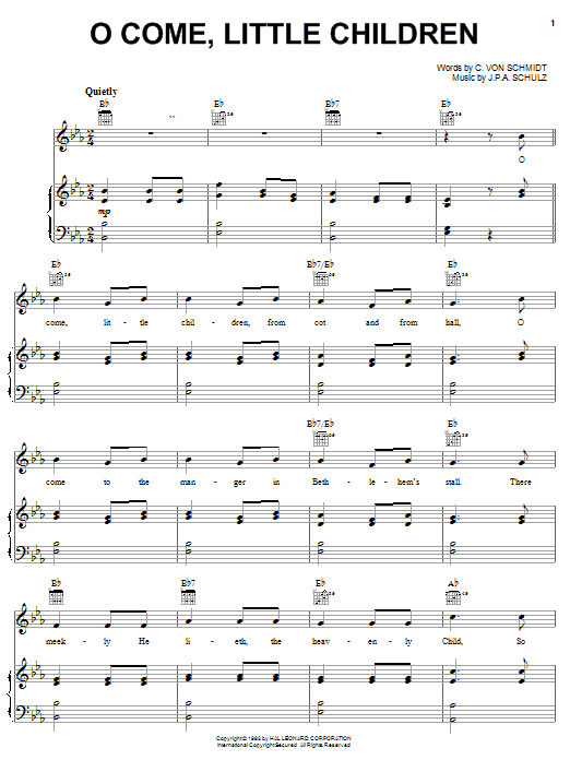 Preview C. von Schmidt O Come, Little Children Christmas sheet music, notes and chords for Piano, Vocal & Guitar (Right-Hand Melody), SKU: 24526 sheet music, piano notes, chords, guitar tabs, score, transpose, transcribe, how to play, guide, download, learn, tutorial, progression, song, artist, awards, billboard, mtv, vh1, tour, single, album, release